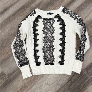 White House Black Market Black and White Lace Sweater